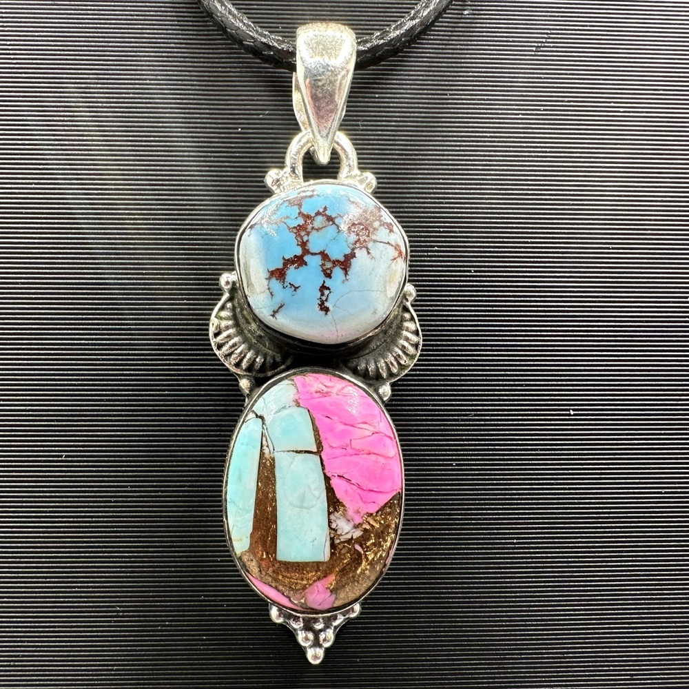Golden Hills & Cotton Candy Turquoise Sterling Silver 925 Pendant Handmade